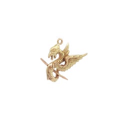 Antique Art Nouveau 14k Yellow Gold Griffin Dragon & Sword Charm Pendant