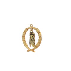 Solid Yellow Gold Crossed Laurel Wreath Enamel Cicada Bug Insect Pendant Charm