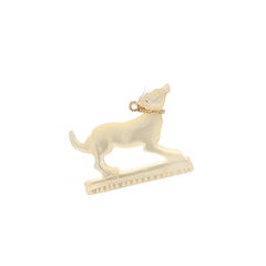 Vintage Carved White Stone Dog Wolf Howling Pendant Charm 14k Gold Wire Collar