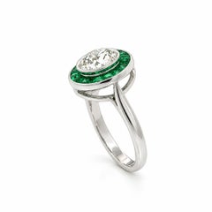 18k White Gold 1.91ctw GIA Old European Bezel Diamond Channel Emerald Halo Ring