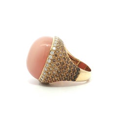18k Yellow Gold GIA Orange Moonstone 2.75ctw White & Champagne Diamond Ring