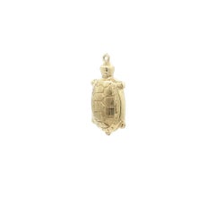 14k Yellow Gold Detailed Textured Puffed Design Turtle Charm Pendant