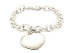 Sterling Silver .925 Thistle & Bee Heart Tag Charm Link Bracelet