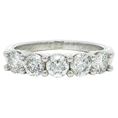 Classic 14k White Gold 1.40ctw Round Shared Prong Set Diamond 5 Stone Band Ring