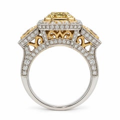 Beautiful 18k Gold 3.62ctw GIA Yellow & White Diamond Milgrain Ring