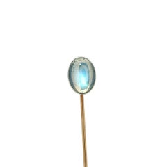 Antike Anstecknadel aus 14-karätigem Gelbgold mit Platin, ovaler Cabochon-Fassung und blauem Mondstein