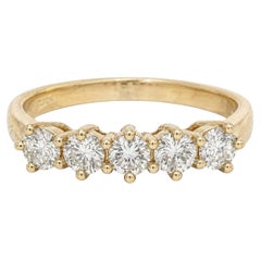 Vintage Classic Yellow Gold Large .62ctw Round Diamond 5 Stone Band Ring