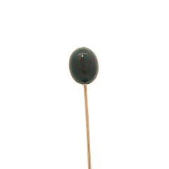 14k Rosy Yellow Gold Oval Cabochon Bezel Set Bloodstone Stick Pin