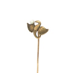 Antique Art Nouveau 14k Yellow Gold Seed Pearl Griffin Dragon Bird Stick Pin