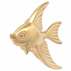 Vintage Forstner 10k Yellow Gold Polished Large Fish Pin Brooch