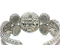 John Hardy Silver & 22k Gold Hammered Braided Wheat Cuff Bangle Bracelet