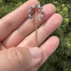 Antique Yellow Gold GIA Yogo Gulch Sapphire w/ Seed Pearls Horseshoe Stick Pin