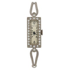 Antike Art-Déco-Uhr aus Platin mit Croton-Diamanten, rechteckig, mechanisches Uhrwerk, Armband