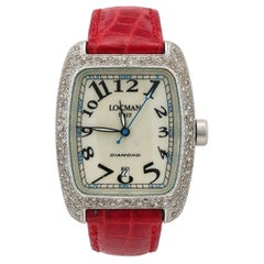 Locman Italy Diamond Encrusted Watch w/ MOP Dial & Red Leather Strap Ref. 488