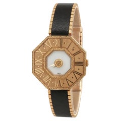 Bracciale vintage per orologio Buccellati Oktachron in oro 18 carati e pelle nera, rif. 1002