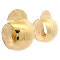 14k Yellow Gold Hammered Finish Wide Huggie Hoop Earrings w/ Butterfly Closures