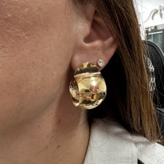 14k Yellow Gold Hammered Finish Wide Huggie Hoop Earrings w/ Butterfly Closures