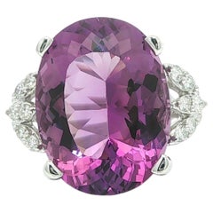 14k White Gold Large 13.25ctw Oval Bright Amethyst Diamond Tulip Sides Ring