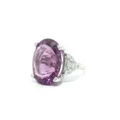 14k White Gold Large 13.25ctw Oval Bright Amethyst Diamond Tulip Sides Ring