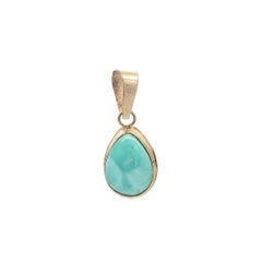 14k Yellow Gold Pear Cabochon Larimar Tear Drop Dainty Charm Pendant