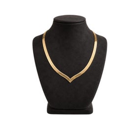 Estate 14k Yellow Gold V Chevron Herringbone Flat Link Necklace w/ Lobster Clasp