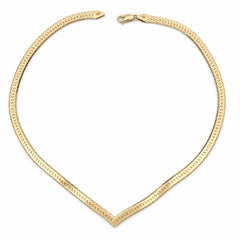 Estate 14k Yellow Gold V Chevron Herringbone Flat Link Necklace w/ Lobster Clasp