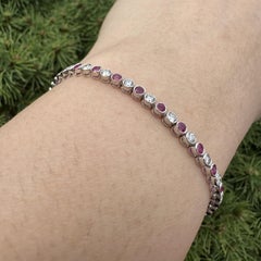 18k White Gold Alternating Ruby & Diamond Milgrain Bezel Line Tennis Bracelet
