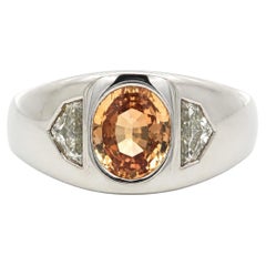 Platinum GIA 2.63ctw GIA Orange No Heat Sapphire Shield Diamond Domed Pinky Ring