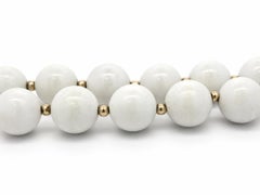 17" Round White Jasper Bead Strand Necklace Solid Yellow Gold Filigree Clasp