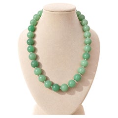 18" Polished Ball Jade Strand Necklace w/ Gold Filled Toggle Clasp & Beads