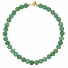 18" Polished Ball Jade Strand Necklace w/ Gold Filled Toggle Clasp & Beads
