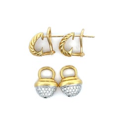 David Yurman Ohrringe aus 18-karätigem Gelbgold mit Diamanten in Eichelform und Kabel-Huggie-Design