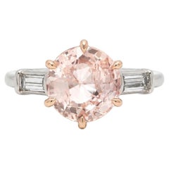 Platinum Rose Gold GIA 3.31ctw No Heat Round Padparadscha Sapphire Diamond Ring