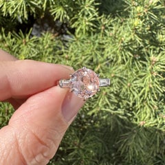 Platinum Rose Gold GIA 3.31ctw No Heat Round Padparadscha Sapphire Diamond Ring
