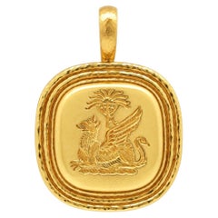 Elizabeth Locke 19k Yellow Gold Griffin & Palm Large Lively Button Pendant