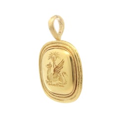 Elizabeth Locke 19k Yellow Gold Griffin & Palm Large Lively Button Pendant