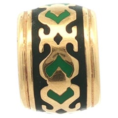 Wellendorff Ronde Romantica 18k Gold Green & Black Enamel Slide Pendant Charm