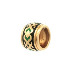 Wellendorff Ronde Romantica 18k Gold Green & Black Enamel Slide Pendant Charm