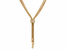 Vintage 18k Gold 4 Strand Cable Link Necklace w/ Diamond Tassel Lariat Pendant