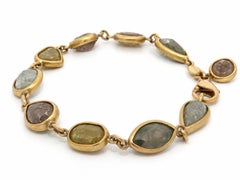 18k Yellow Gold 34.50ctw GIA Multi Shaped Fancy Colored Diamond Link Bracelet