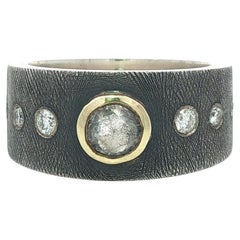 Rene Escobar Silver & 18k Yellow Gold Diamond Florentine Band Ring