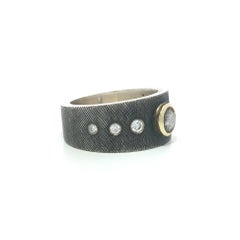 Rene Escobar Silver & 18k Yellow Gold Diamond Florentine Band Ring
