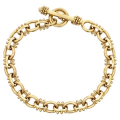 Pulsera de Elizabeth Locke de oro de 18 quilates con eslabones de cable abiertos, con cuentas y pulidos, y cierre de palanca
