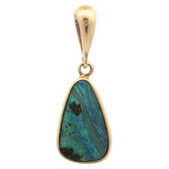 18k Yellow Gold Teardrop Cabochon Bezel Boulder Opal Solitaire Charm Pendant