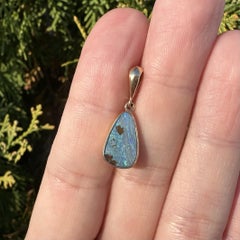 18k Yellow Gold Teardrop Cabochon Bezel Boulder Opal Solitaire Charm Pendant
