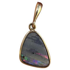 18k Yellow Gold Bezel Freeform Bezel Gray Boulder Opal Charm Pendant