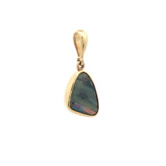 18k Yellow Gold Bezel Freeform Bezel Gray Boulder Opal Charm Pendant