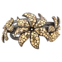 John Hardy Silver & 18k Gold 3 Ayu Jasmine Flowers Braided Strand Link Bracelet