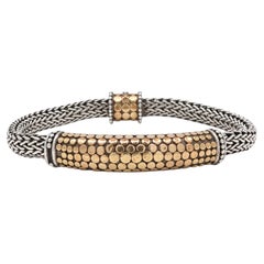 John Hardy Silver & 18k Yellow Gold Dot ID Wheat Link Chain Bracelet