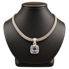 John Hardy Silver Blue Stone Kali Pendant Wheat Link Chain Necklace